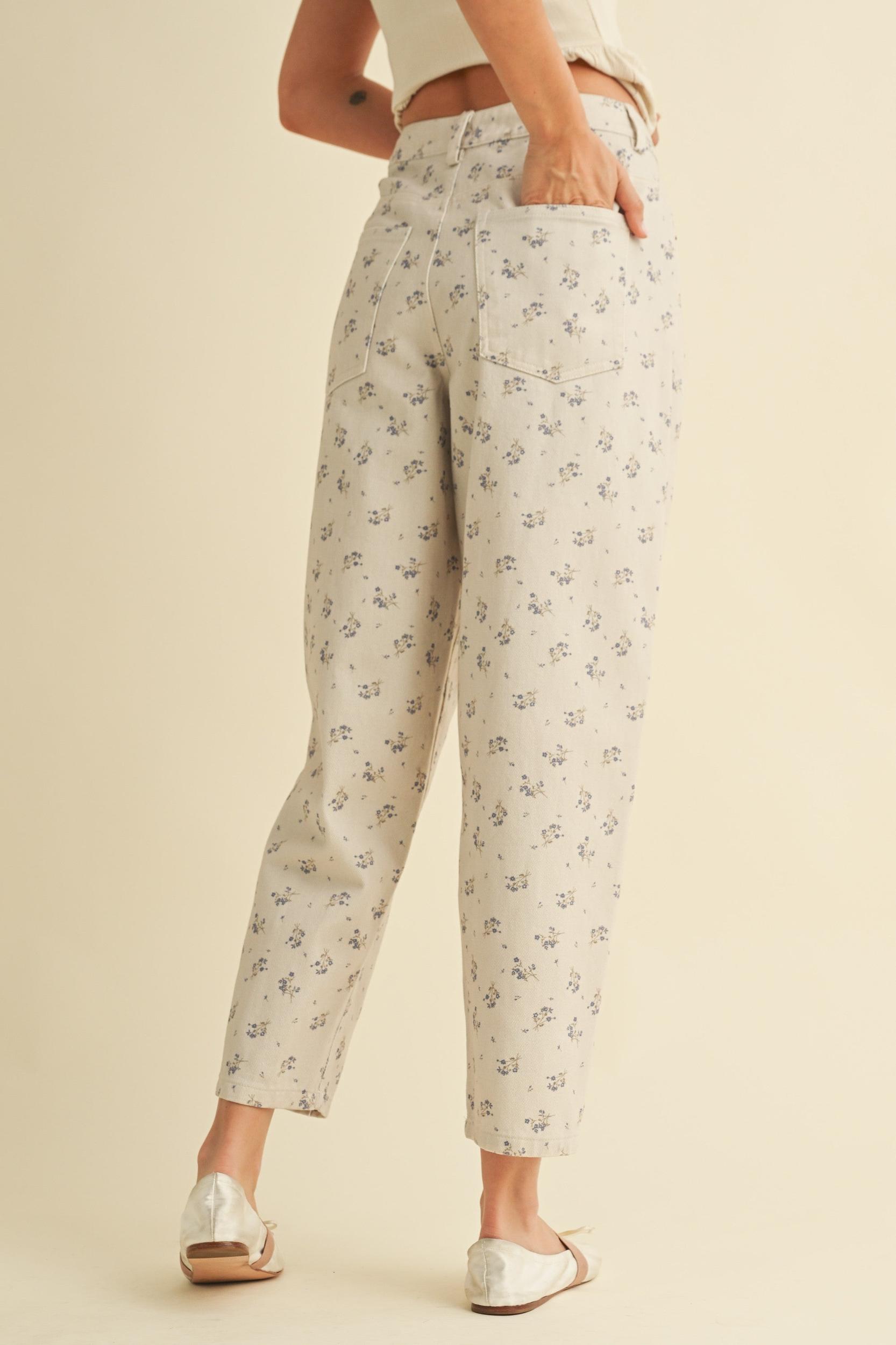 Vintage Floral Denim Pants Product Image