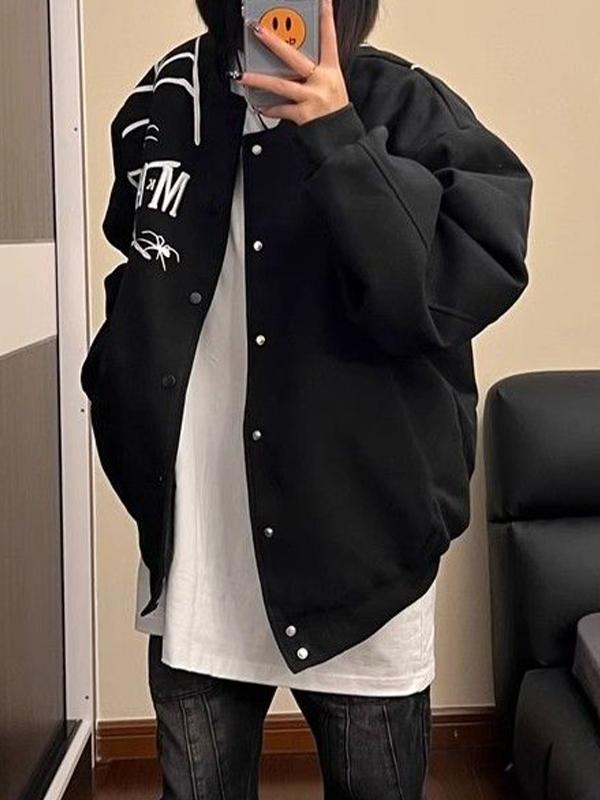 Street Spider Embroidery Varsity Jacket Product Image