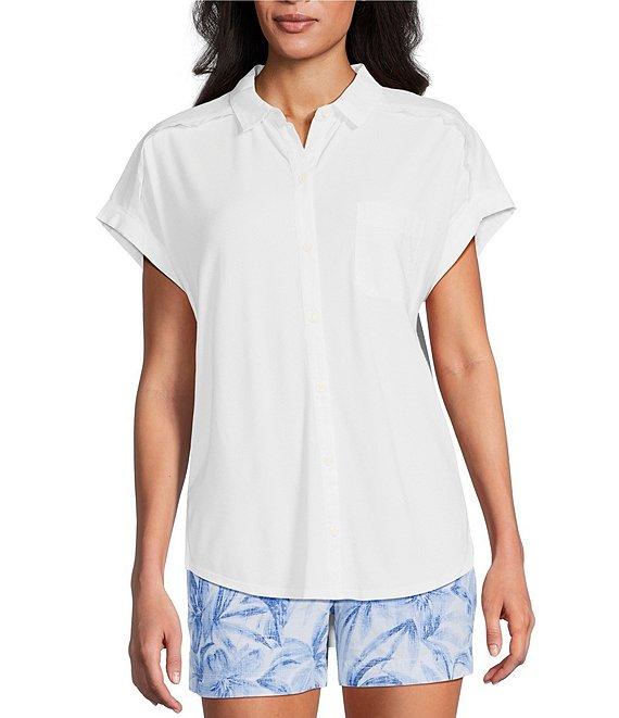 Tommy Bahama Kauai Hybrid Solid Stretch Jersey Camp Collar Short Sleeve Button Front Shirt Product Image