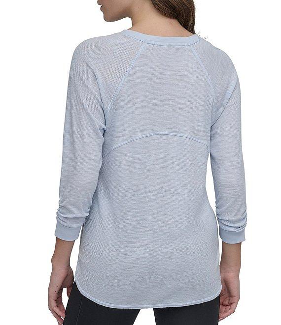 DKNY Sport by Donna Karan Mini Slub Waffle Knit Crew Neck 3/4 Ruched Sleeve Tee Product Image