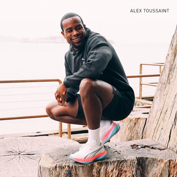 PUMA x ALEX TOUSSAINT Deviate NITROâ¢ 3 Women's Running Shoes in White/Team Light Blue/Silver Product Image