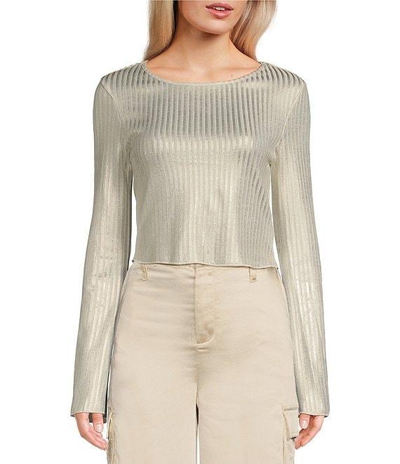 Double Zero Long Sleeve Metallic Foil Top Product Image