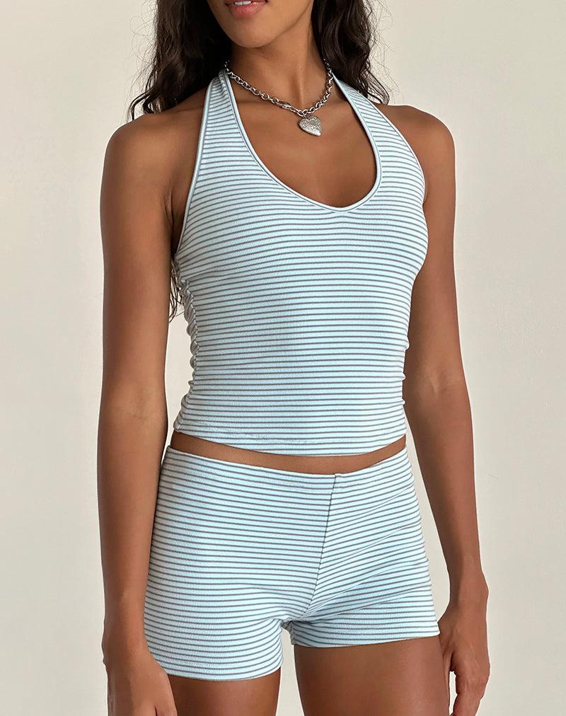 Sera Micro Short in Blue and Grey Jersey Stripe Female Product Image