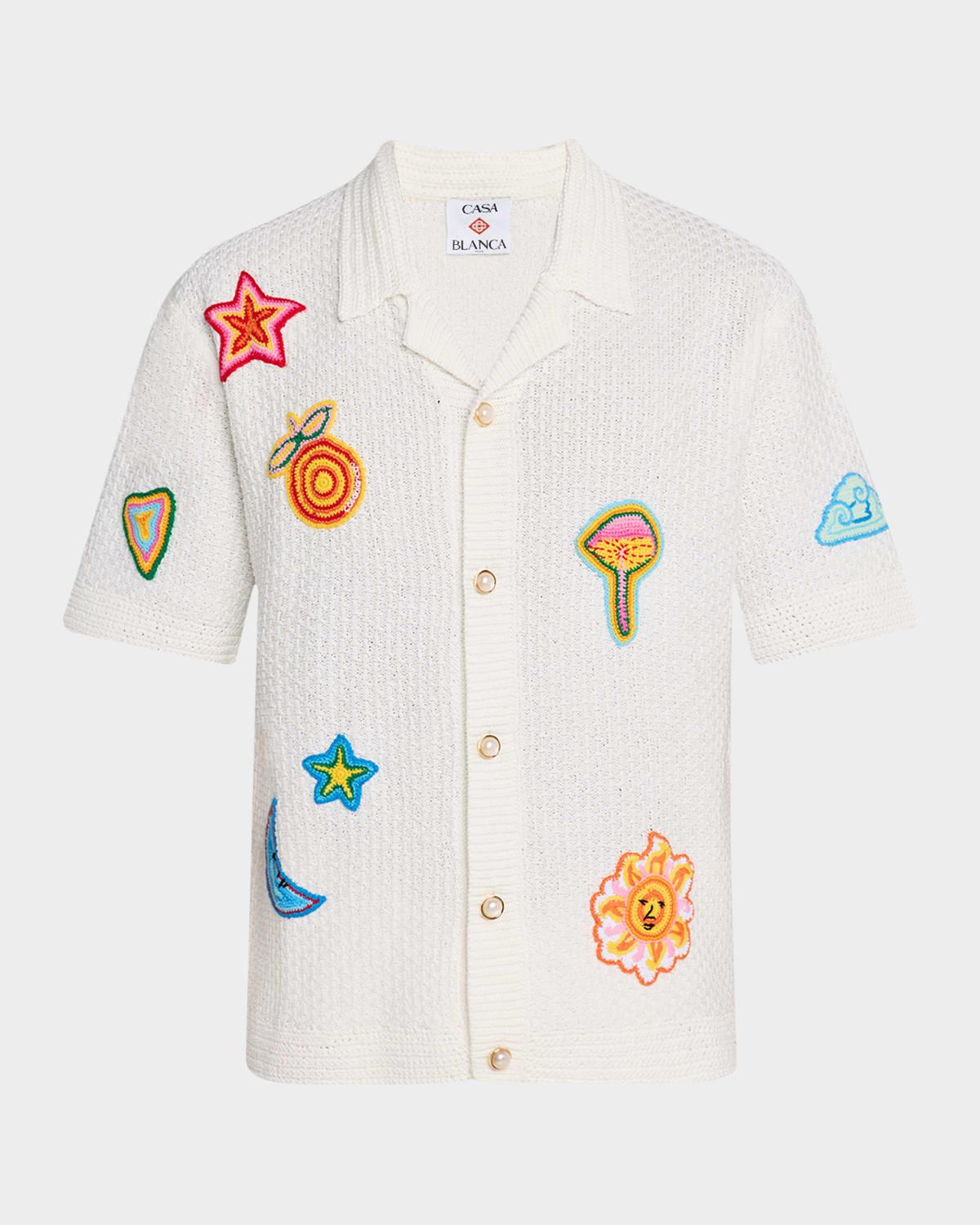 Mens Patch Crochet Short-Sleeve Shirt Product Image