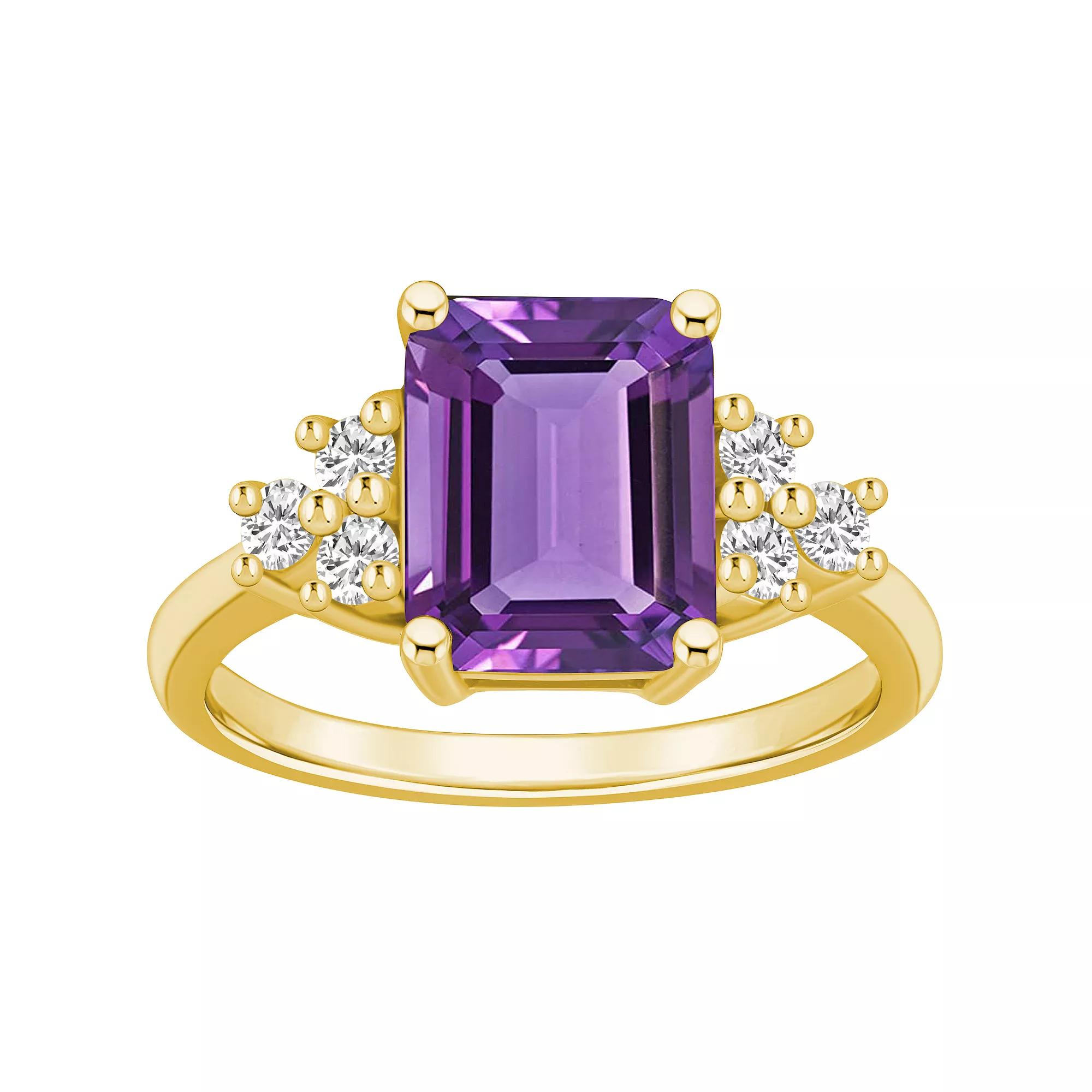 Alyson Layne 14k White Gold Emerald-Cut Amethyst & 1/3 Carat T.W. Diamond Ring, Womens Product Image