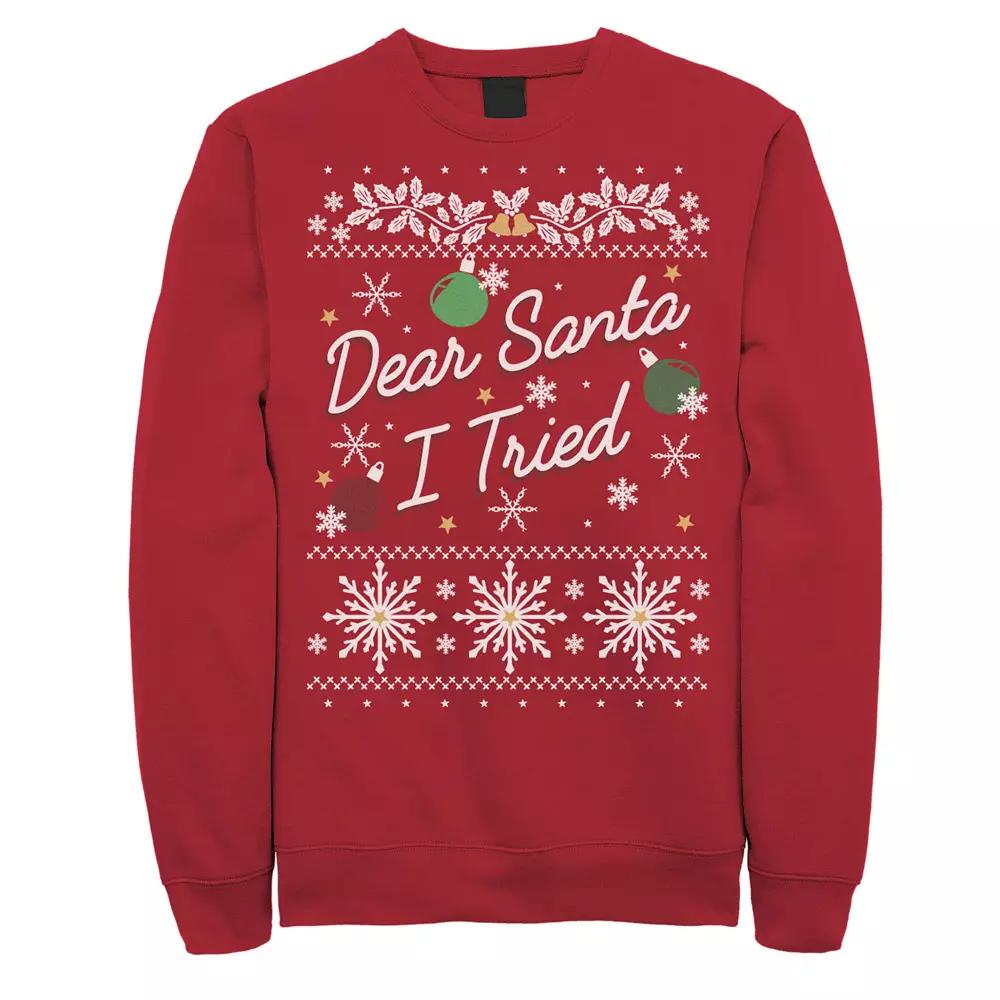 Men's Ugly Sweater Dear Santa I Tried Ornaments Graphic Fleece Pullover, Size: Large, Red Product Image