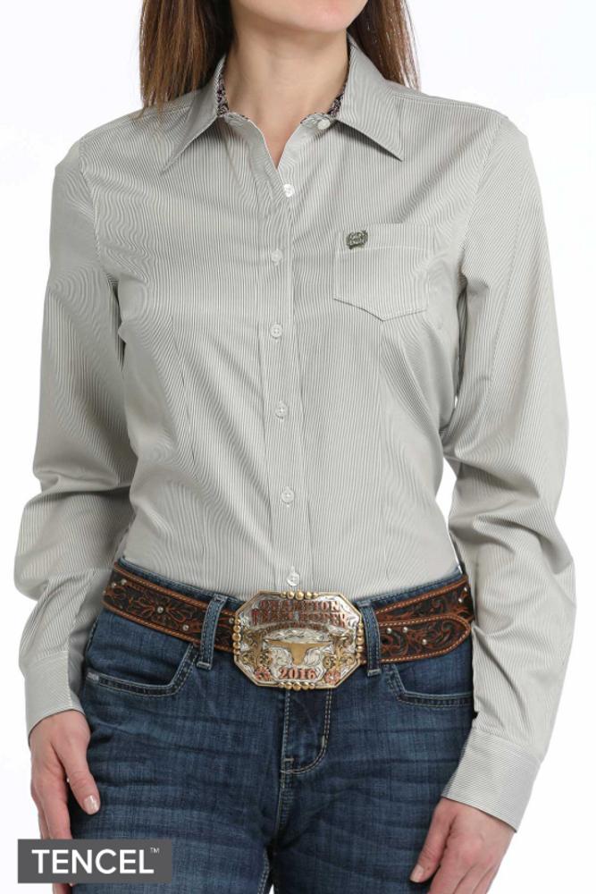 SALE Cinch® Ladies' L/S Olive/White Stripe Button Shirt Product Image