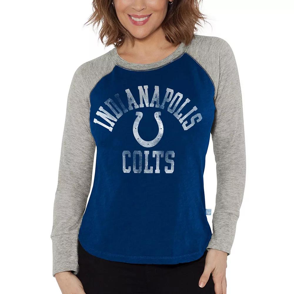 Women's G-III 4Her by Carl Banks Royal/Heather Gray Indianapolis Colts Waffle Knit Raglan Long Sleeve T-Shirt,  Product Image