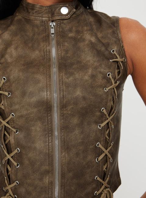 Ceejay Faux Leather Top Brown Product Image