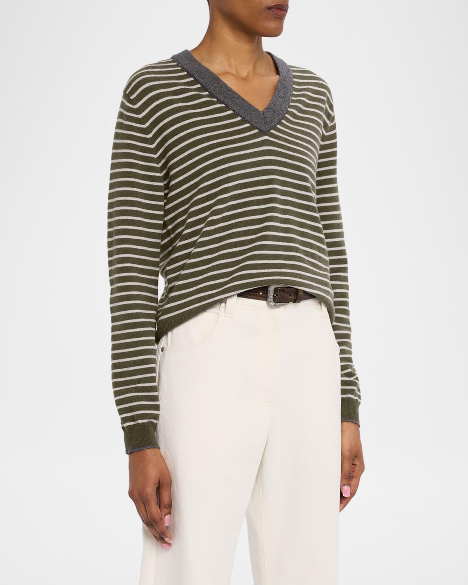 Striped Wool-Cashmere V-Neck Sweater Product Image