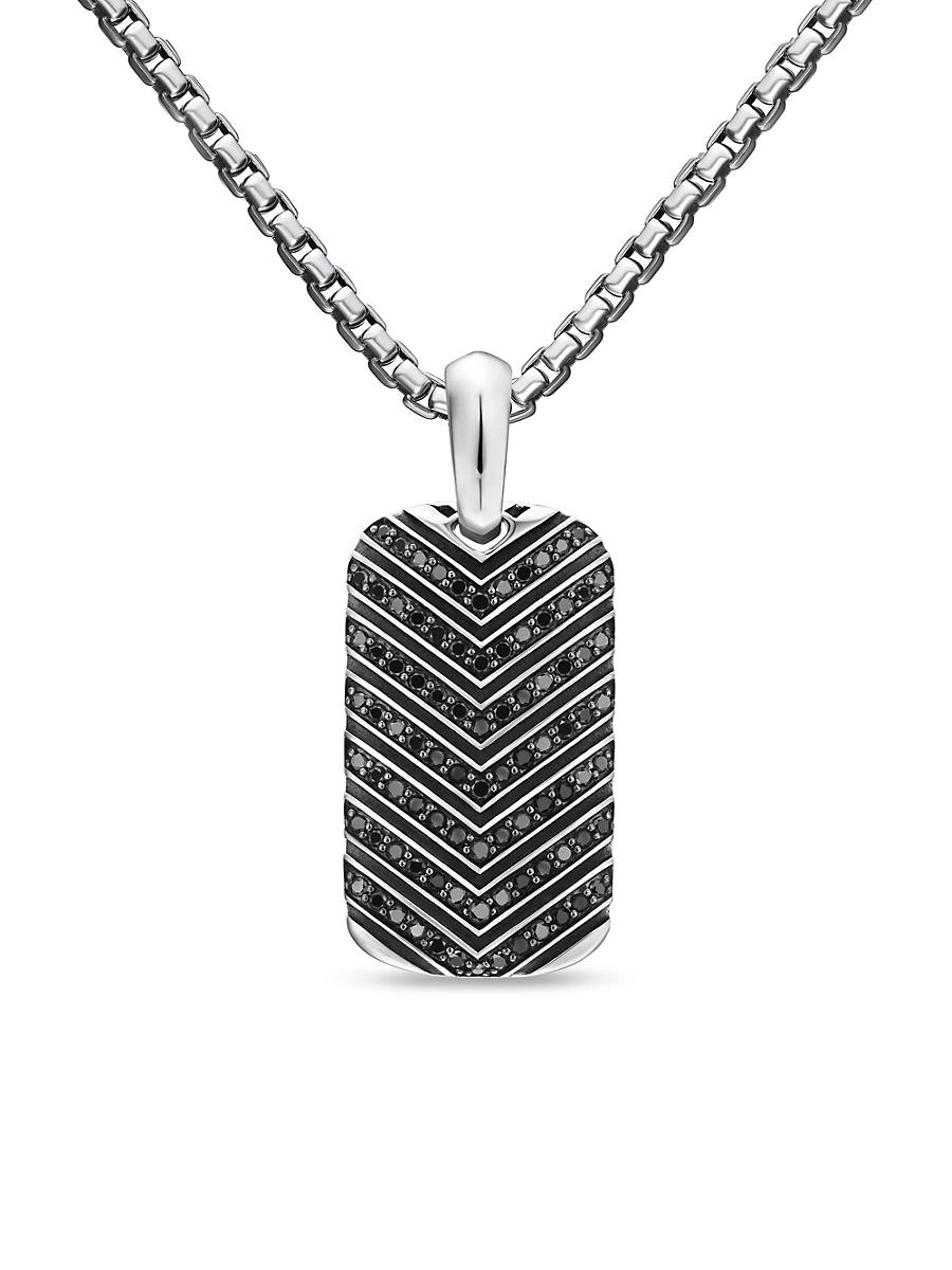 Mens Chevron Tag in Sterling Silver with Black Diamonds, 27mm Product Image