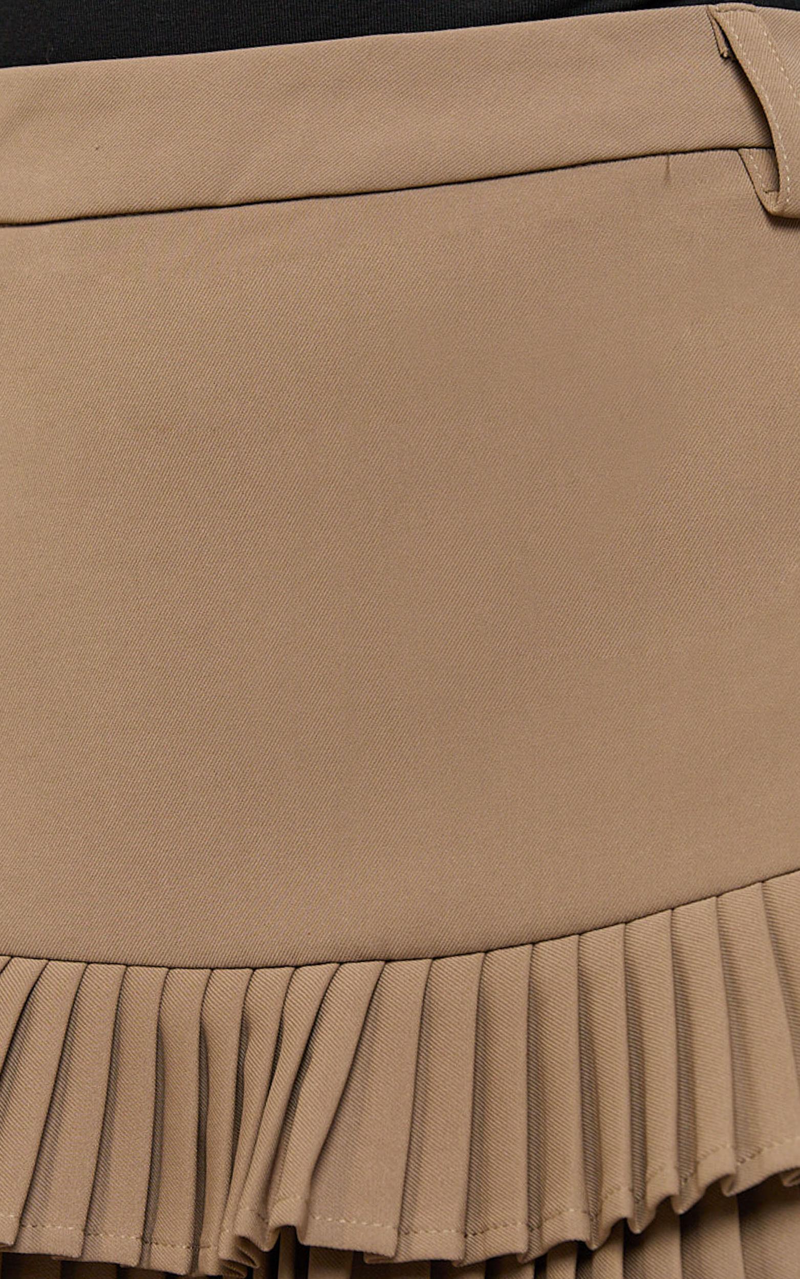 Felicia Mini Skirt - Mid Rise Drop Waist Pleated Skirt in Mocha Product Image