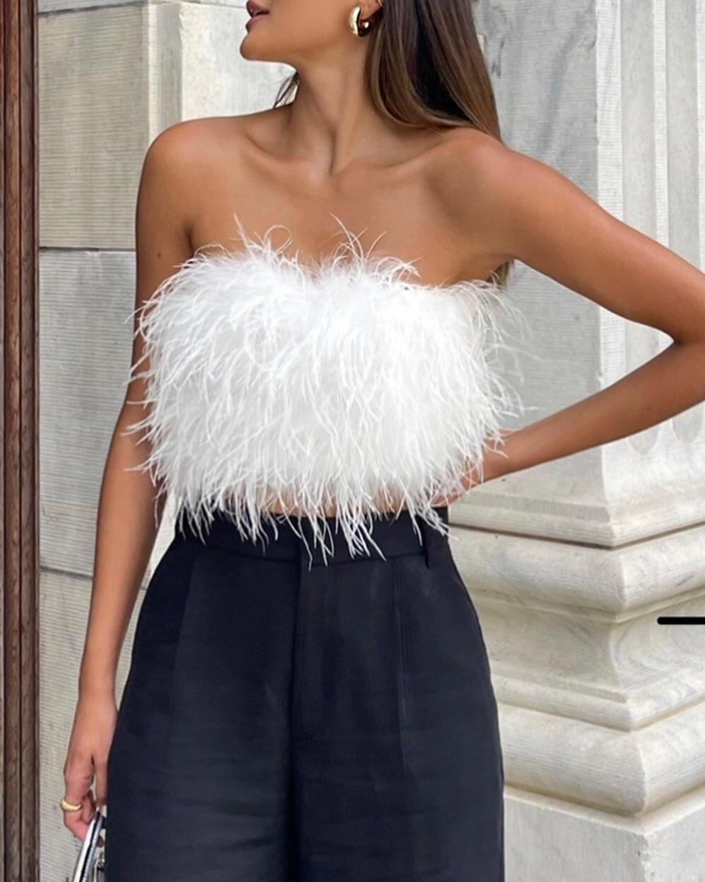 Chanel White Faux Feather Top Product Image