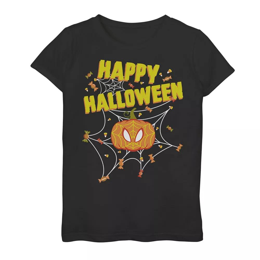 Girls 7-16 Marvel Spider-Man Pumpkin Happy Halloween Graphic Tee, Girl's, Size: XL, Black Product Image