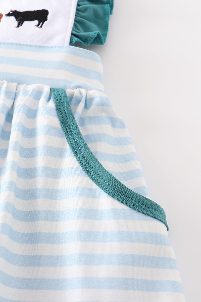 Blue stripe cow embroidery dress Product Image