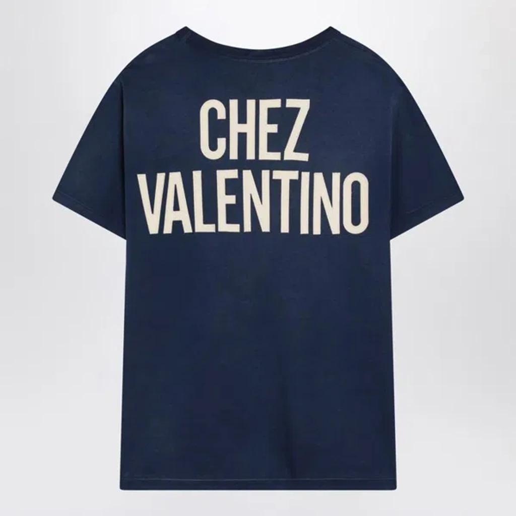 VALENTINO Garavani Navy Cotton T-shirt In Blue Product Image