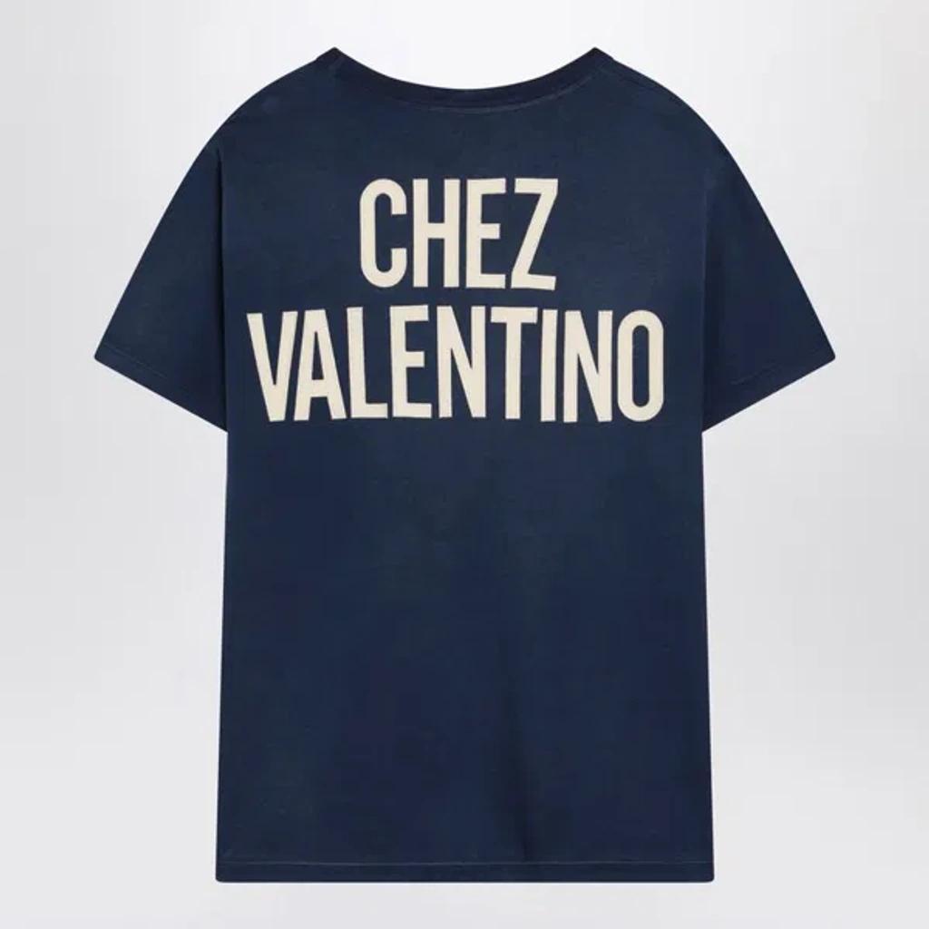 VALENTINO Garavani Navy Cotton T-shirt In Blue Product Image