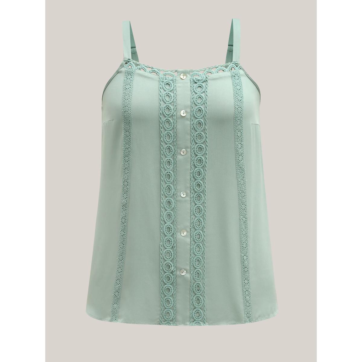 Plus Size Rayon Lace Trim Adjustable Straps Tank Top Women Greenbean Woven ribbon&lace trim Non Everyday-Elegant Tank Tops Camis BloomChic 26/4X Product Image