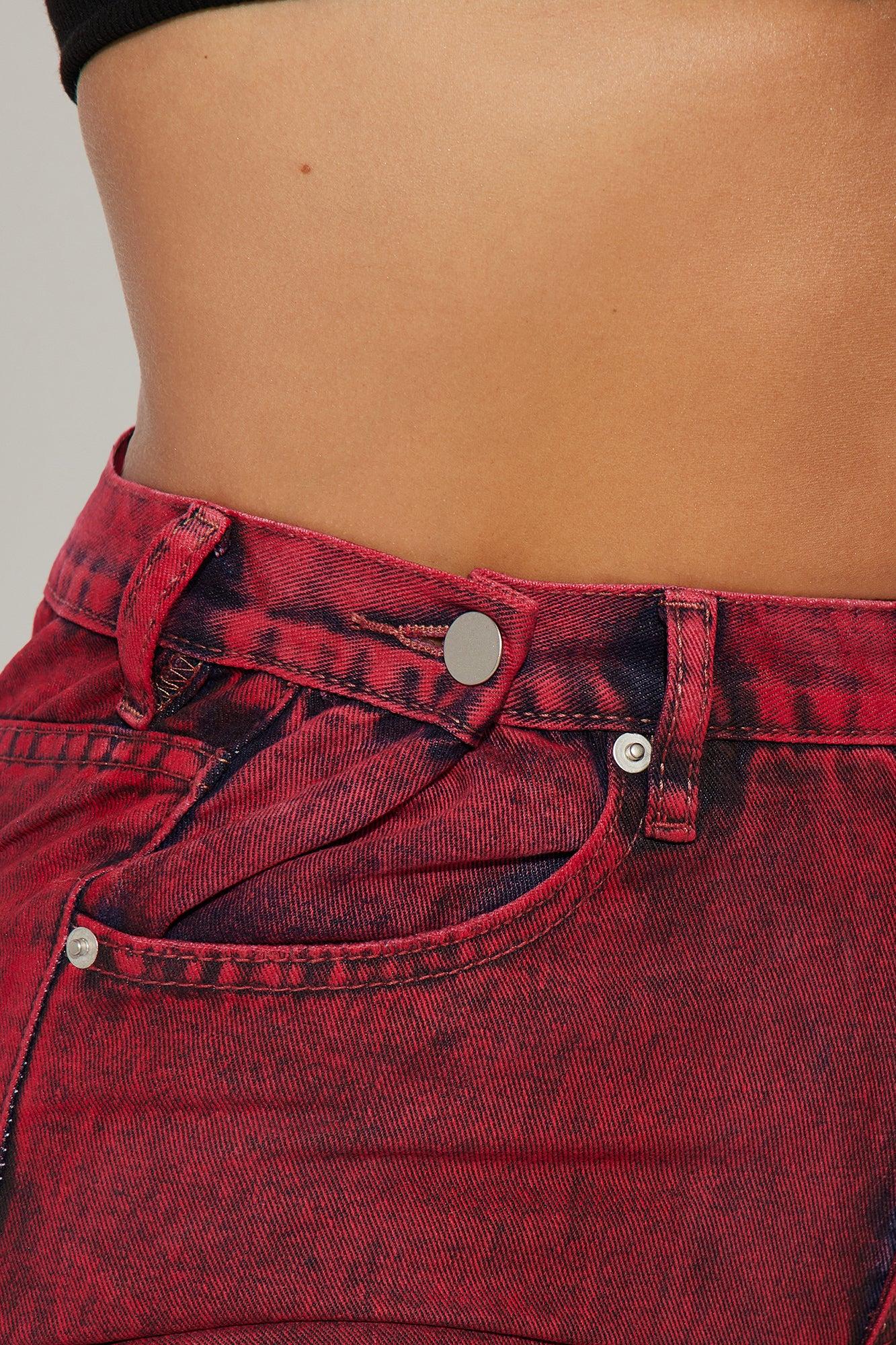 Red Hot Coated Wide Leg Jeans - Red Product Image