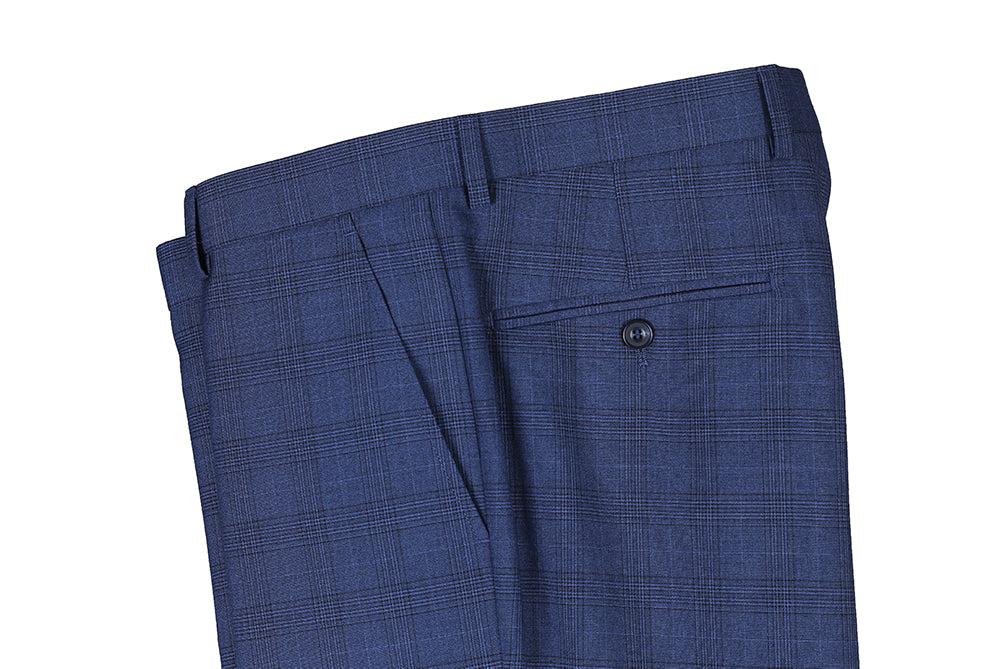 San Gemini Collection - 3 Piece Suit 2 Buttons Blue Glen Plaid Regular Fit Product Image