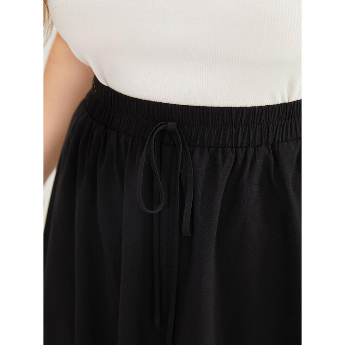 Plus Size Solid Pocket Knot Elastic Waist Split Hem Skirt Women Black Casual Knotted Loose No stretch Pocket Dailywear Skirts BloomChic 28/5X Product Image