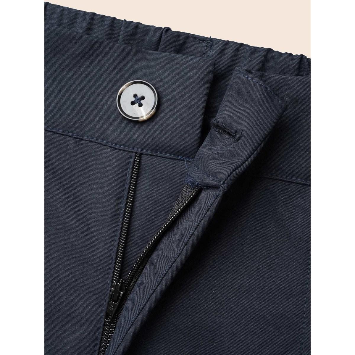 Plus Size Seamed Button Mid-Rise Straight-Leg Pants Women Indigo Casual Straight Leg Mid Rise Everyday Pants BloomChic 14-16/1X Product Image