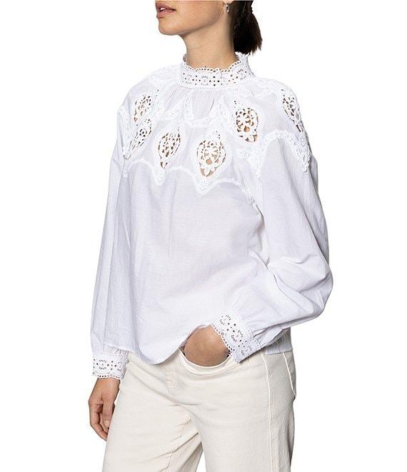 Sanctuary Mock Neck Long Sleeve Lace Popover Blouse Product Image