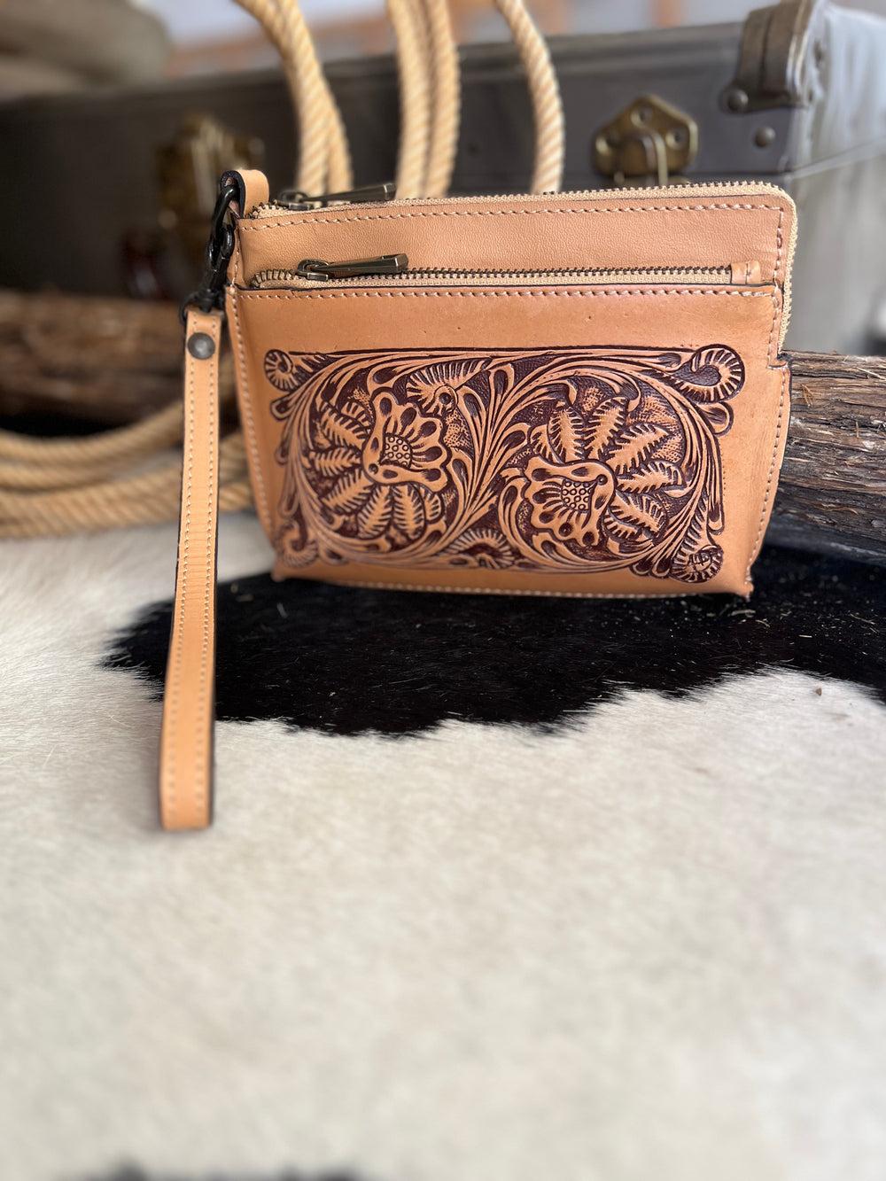 Darling Small Hand Tooled Leather Wristlet Pouch Bag Product Image