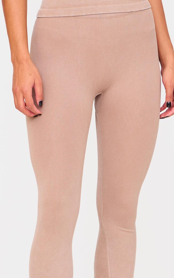 Chocolate Mocha Acid Wash Seamless Rib Flare Yoga Pants Product Image