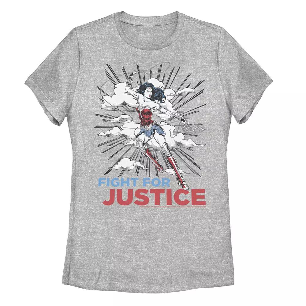 Juniors' DC Comics Wonder Woman "Fight for Justice" Graphic Tee, Girl's, Size: Large, Athletic Grey Product Image