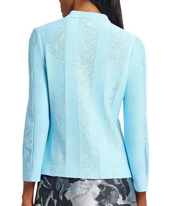 Ming Wang Floral Burnout Soft Knit Stand V-Neck Bracelet Sleeve Top Product Image