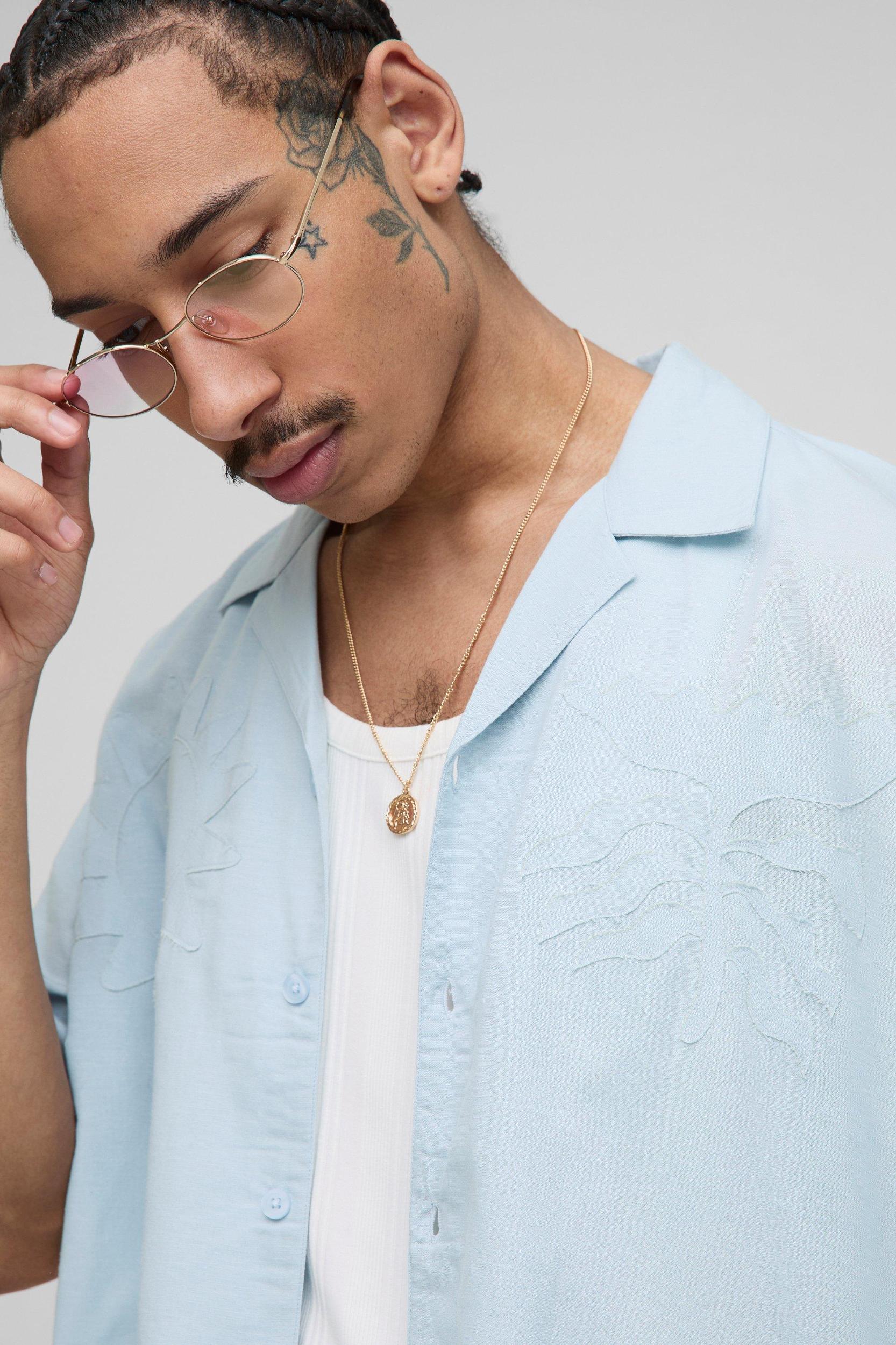 Oversized Linen Blend Organza Shirt & Relaxed Short Set | boohooMAN USA Product Image
