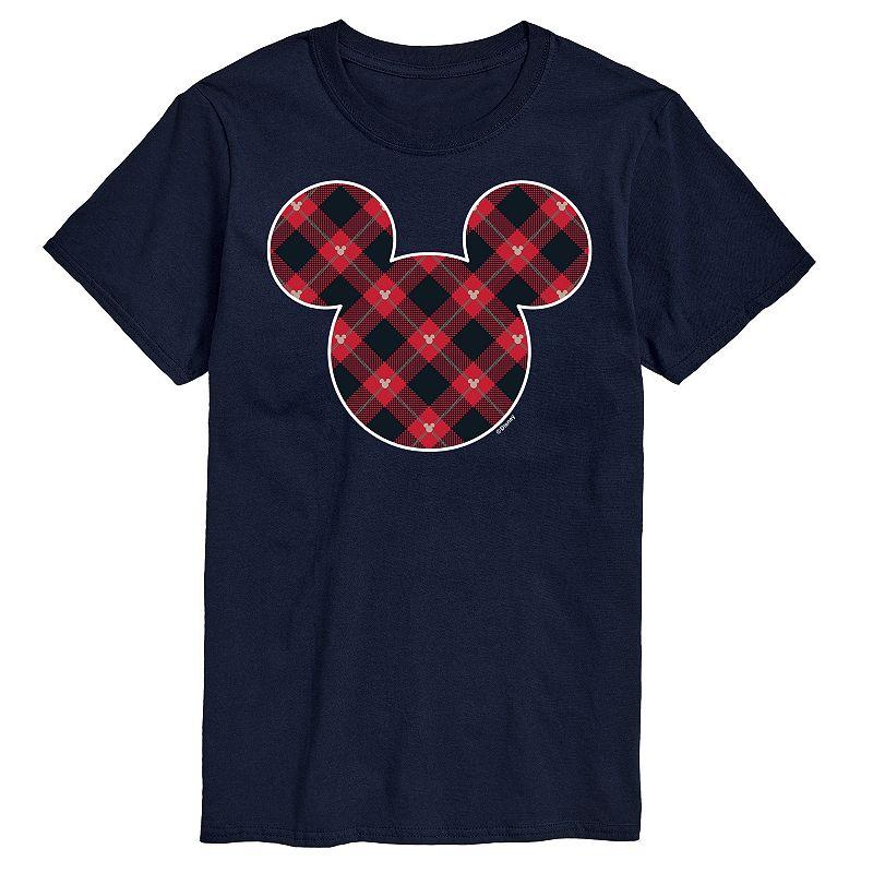 Disneys Mickey Mouse Mens Silhouette Plaid Fill Graphic Tee Blue Product Image
