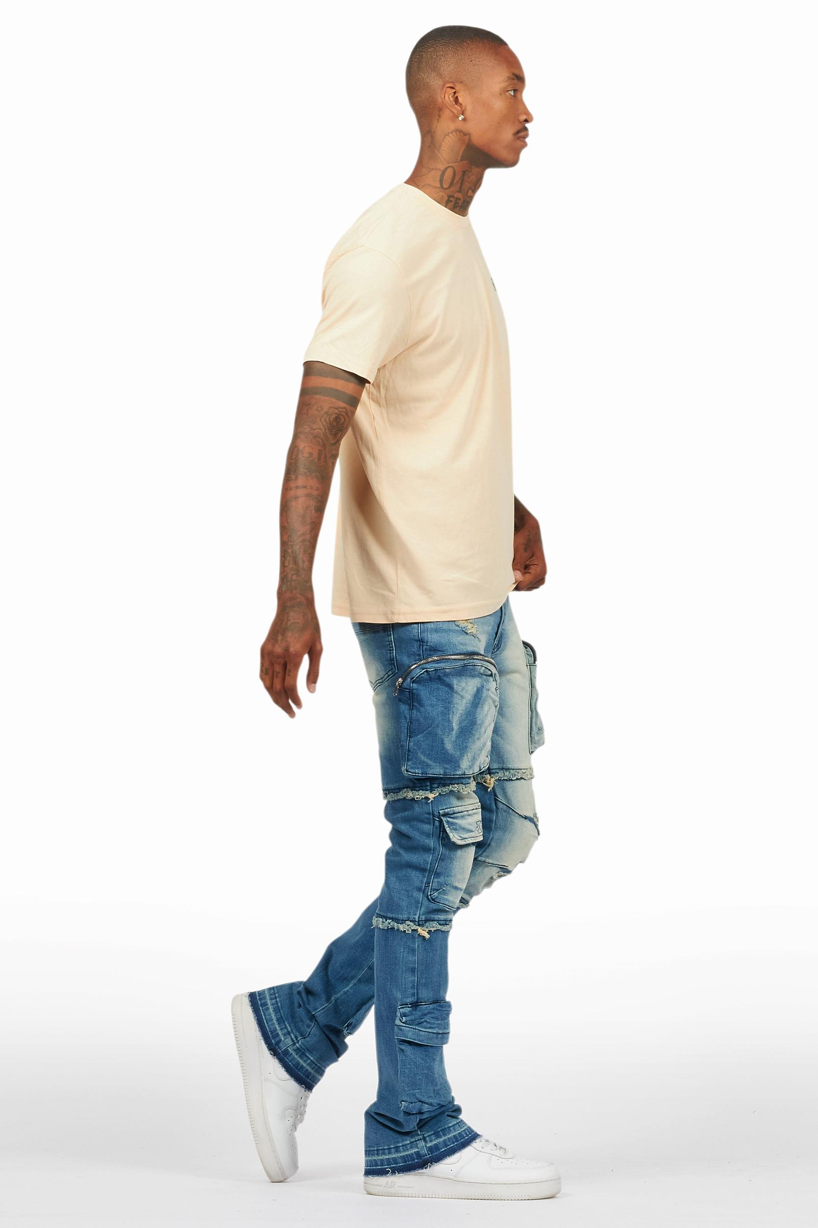 Shift Dirty Blue Stacked Flare Jean Male Product Image