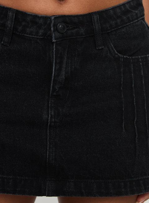 Nickei Denim Mini Skirt Washed Black Product Image