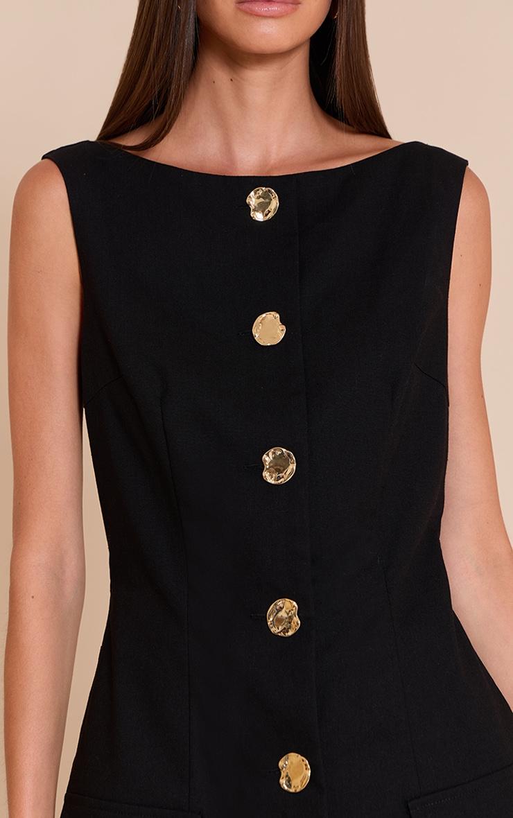 Black Woven Button Detail Skort Romper Product Image
