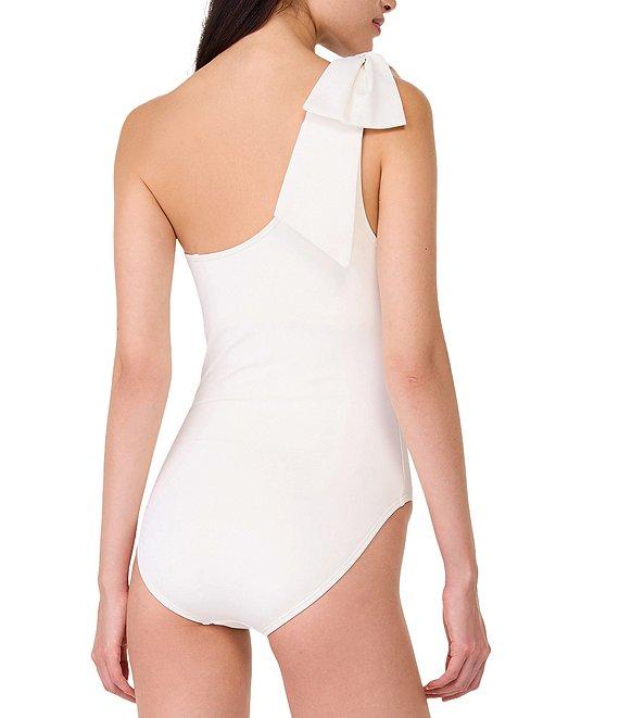 kate spade new york Solid Contrast Color One Shoulder Bow Tie One Piece Swimsuit Product Image