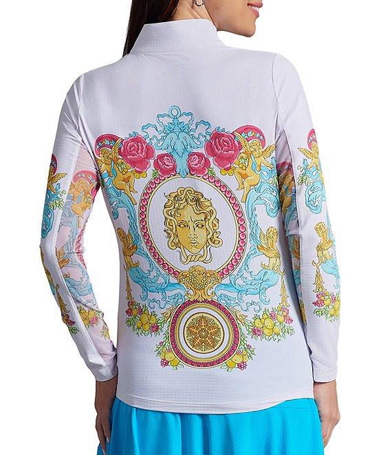 IBKUL Lala Print 1/4 Zip Mock Neck Long Sleeve Top Product Image