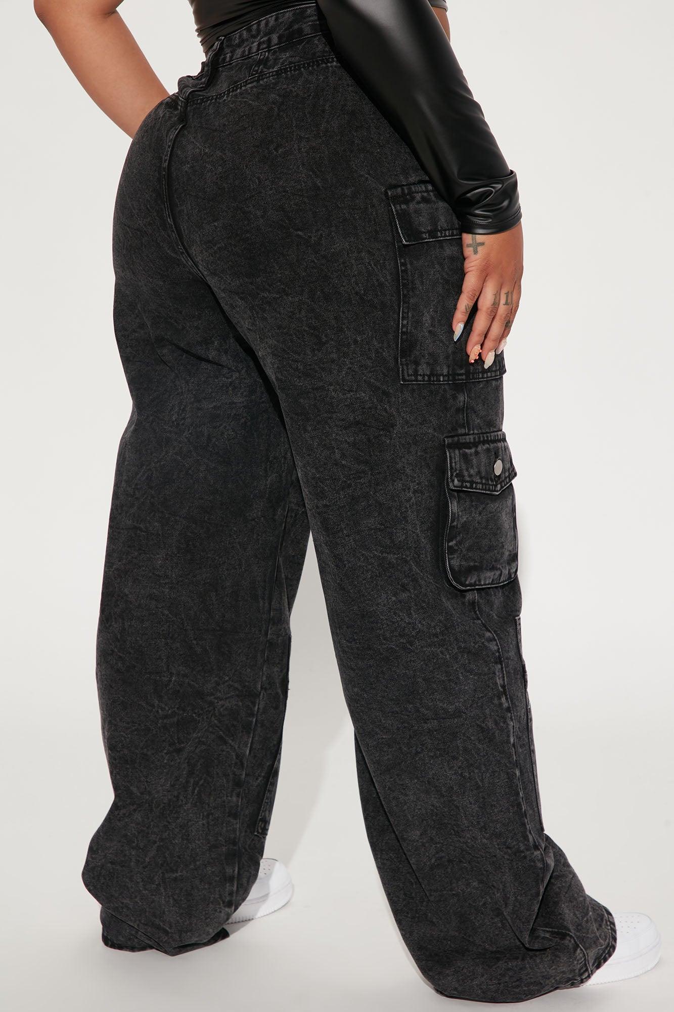 Mad For You Cargo Jeans - Acid Wash Black Product Image