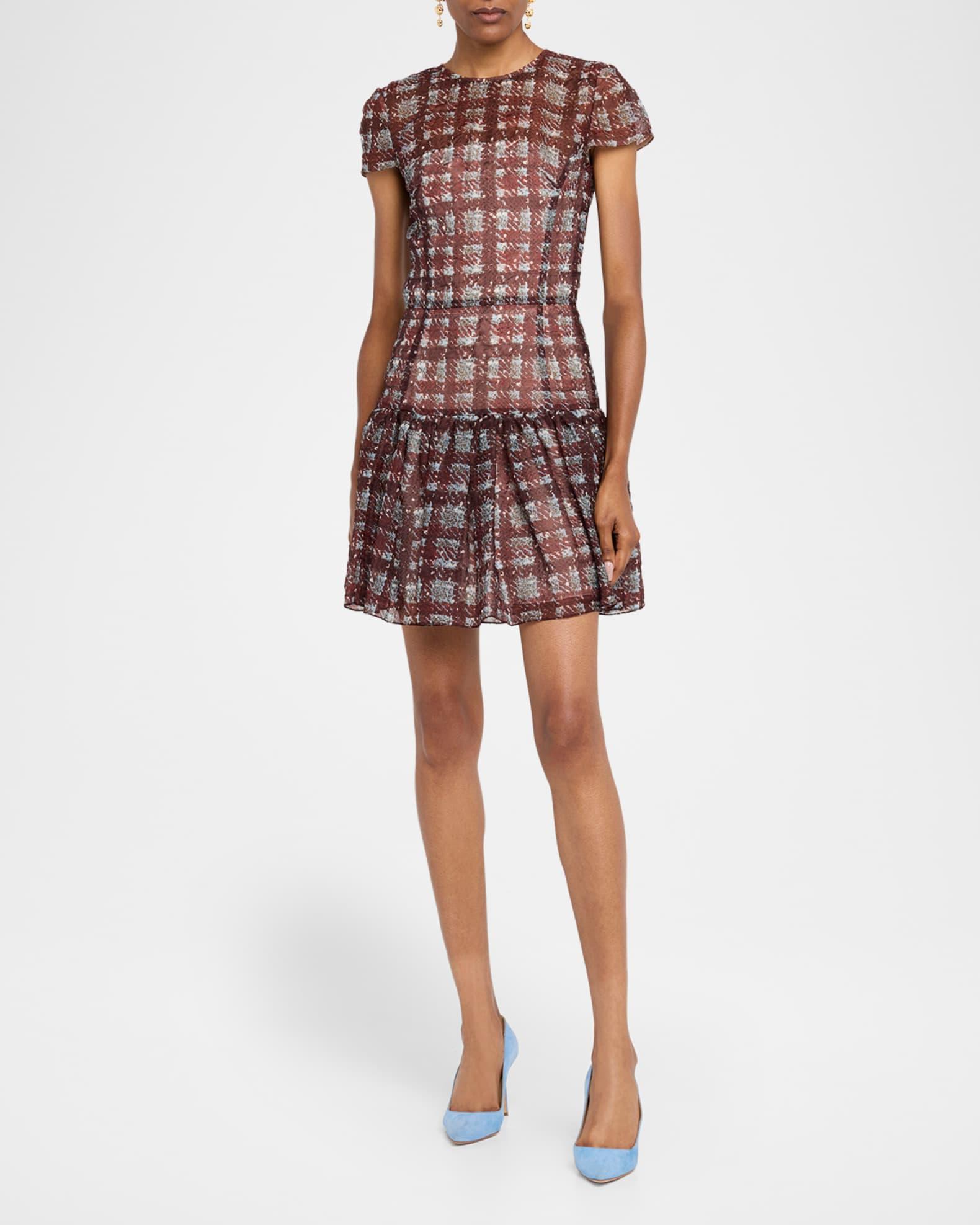 Short-Sleeve Drop-Waist Plaid Dress Product Image