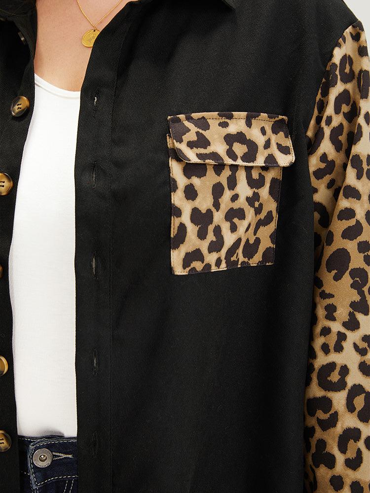 Leopard Patchwork Contrast Button Up Coat Female Product Image