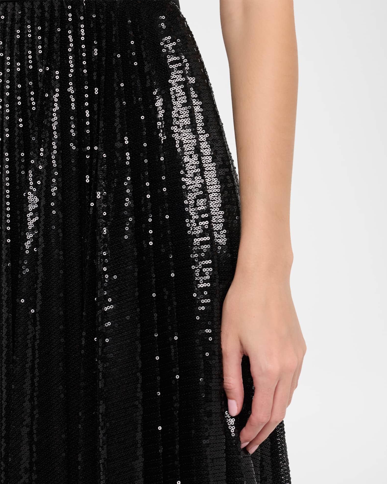 Pleated Sequin Overlay Sleeveless Midi Dress Product Image