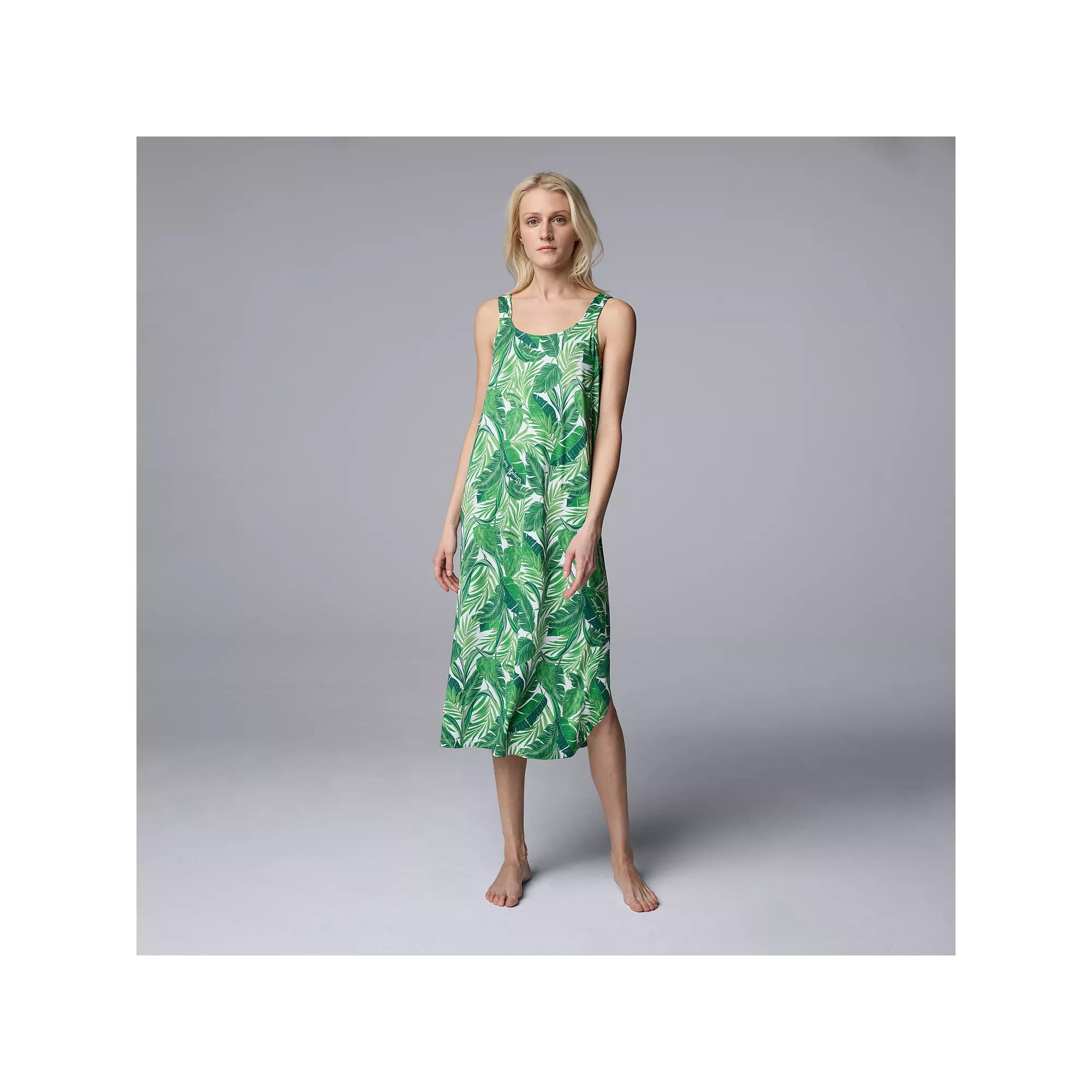 Women's Simply Vera Vera Wang Cozy Maxi Sleep Chemise, Size: XS, Green Palm Product Image