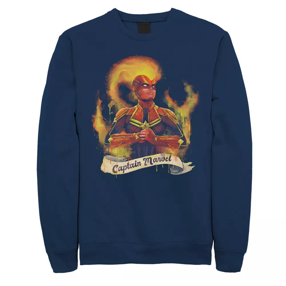 Men's Marvel Captain Marvel Flame Portrait Sweatshirt, Size: Medium, Blue Product Image