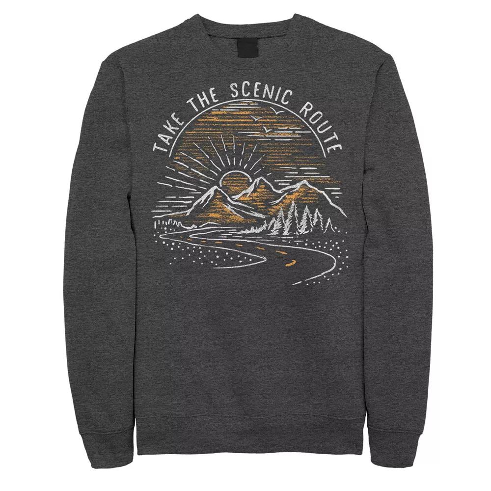 Men's Take The Scenic Route Mountain Sunrise Sketch Sweatshirt,  Product Image