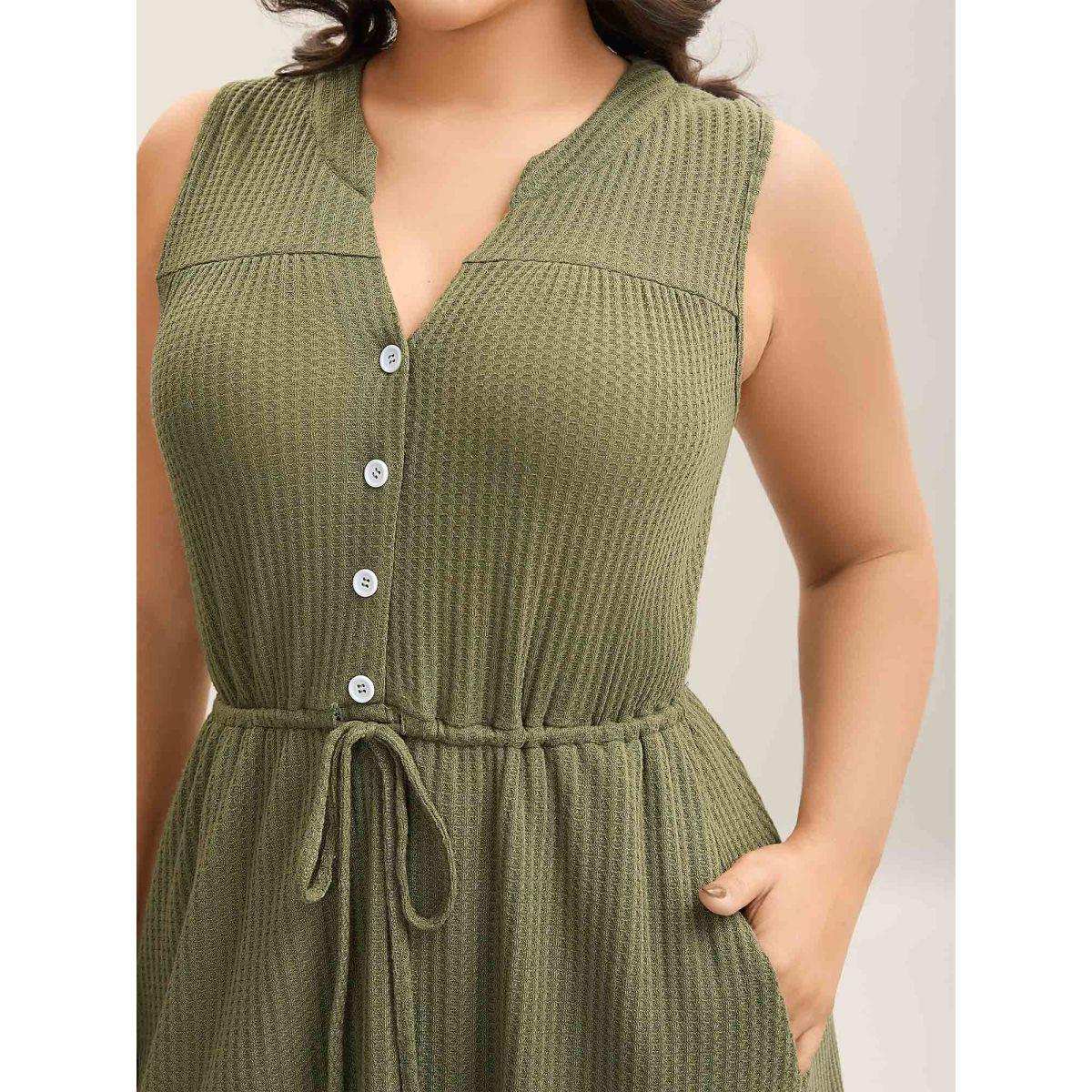 Plus Size Stretchy Textured Waist-Tie Midi Dress ArmyGreen Women Knit Dresses Bloomchic 30/6X Product Image
