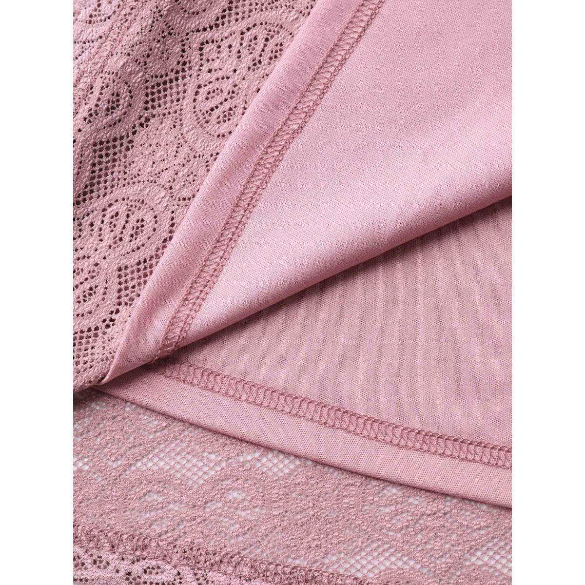 Plus Size Lace Elegance Ruffled Stretchy-Waist Midi Dress Rouge Women V-neck Cap Sleeve Curvy BloomChic 28/5X Product Image