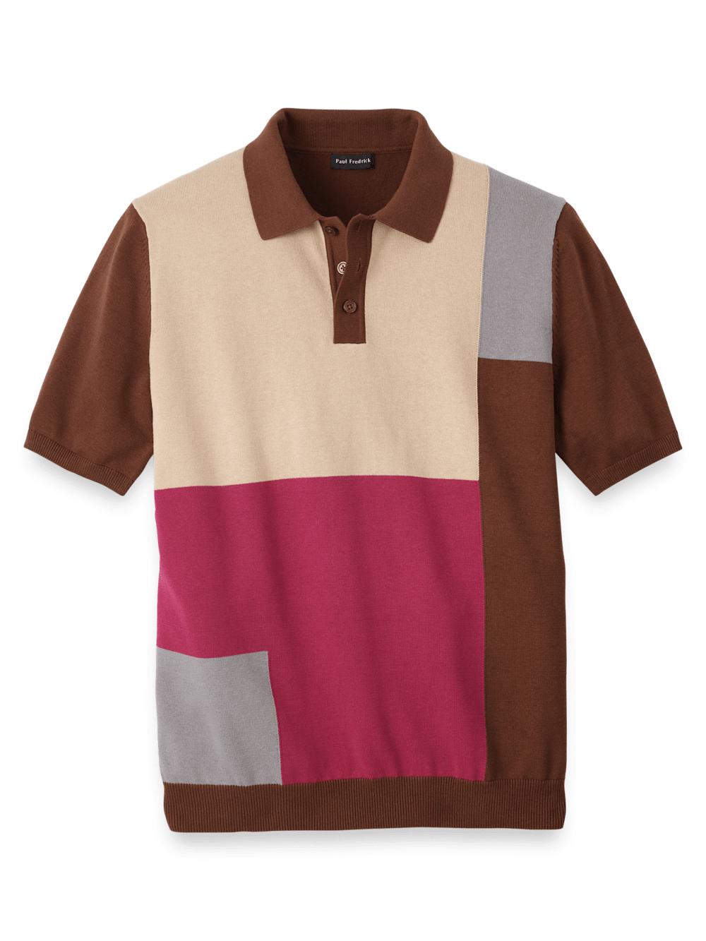 Cotton Three Button Polo - Brown Multi Product Image