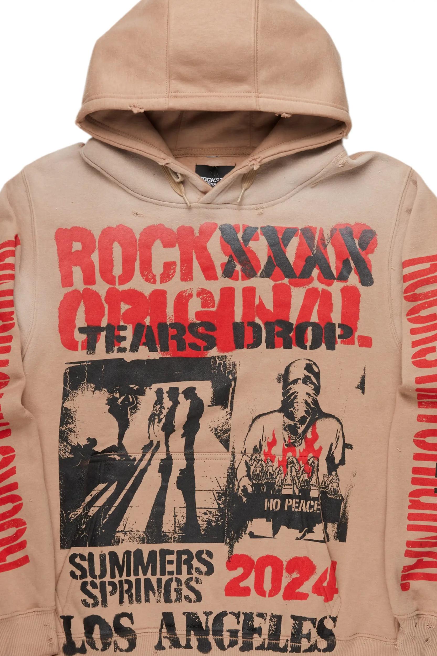 Omer Khaki Distressed Graphic Hoodie Male Product Image