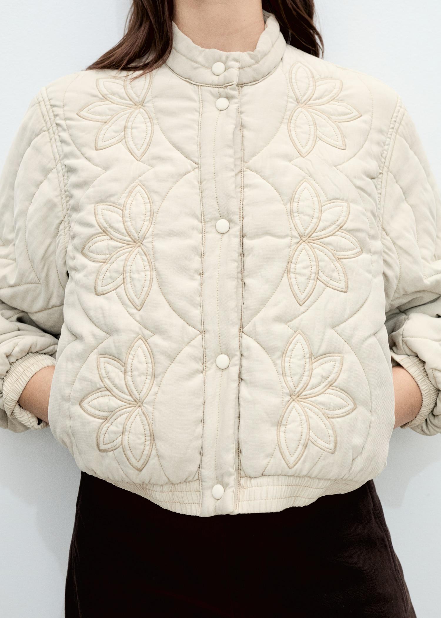 Floral-embroidered padded jacket - Women | MANGO USA Product Image
